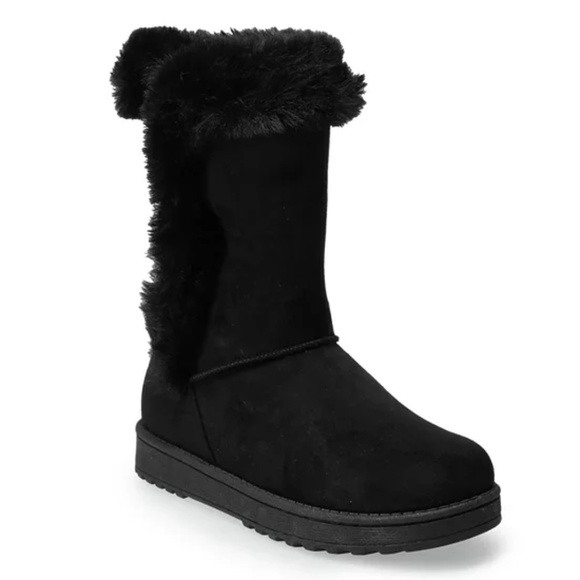 LAST TWO AVAILABLE!! New SO Women's Black Faux Fur Winter Boots - Picture 1 of 14